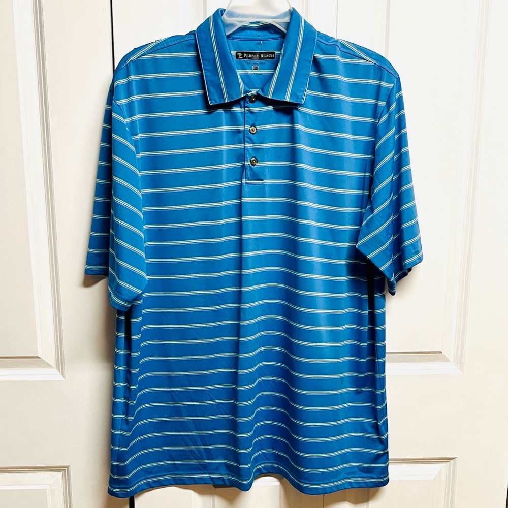 Pebble Beach Performance Blue Striped Golf Polo Size XXL